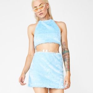 Matching fur halter top & skirt